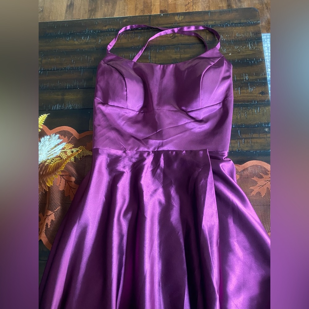 floor length satin formal dress